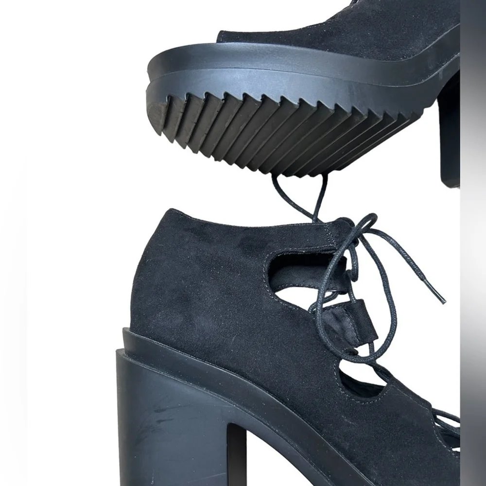 H&M Coachella Boho Black Suede Lace Up Platform Sandals Size 8 - Picture 12 of 13